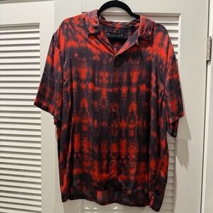 AllSaints Red & Black Tie-Dye Short Sleeve Shirt